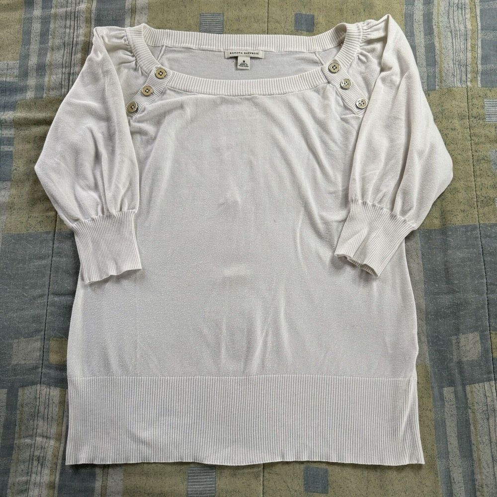 Banana Republic White Button Up Women's Long Sleeve Sweater Medium